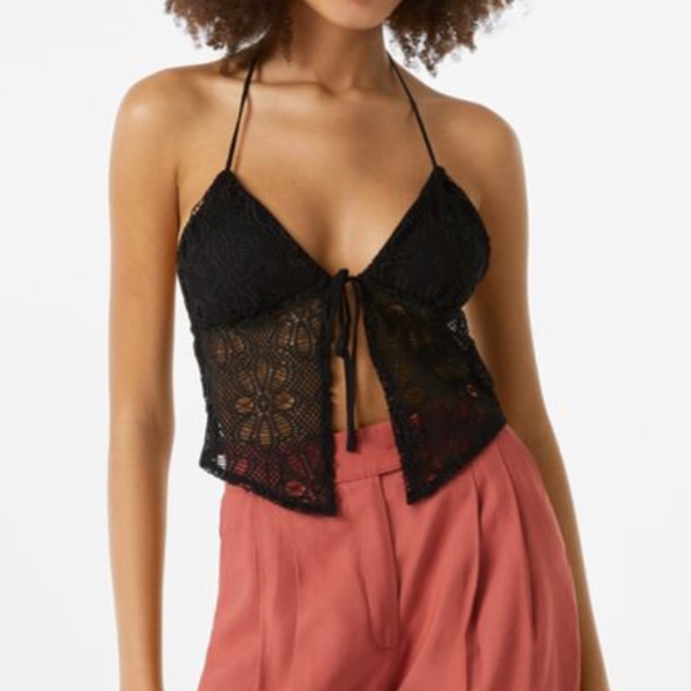 Bershka Black Lace Crop Top